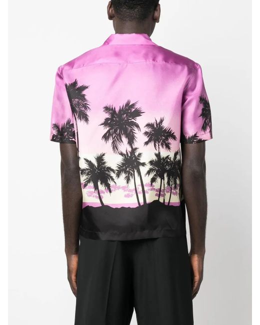 Palm Angels Pink Sunset Bowling Shirt Purple/black for men