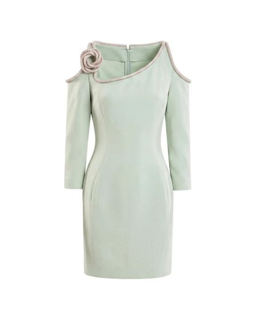 Saiid Kobeisy Green Crystal-Embellished Cold-Shoulder Mini Dress