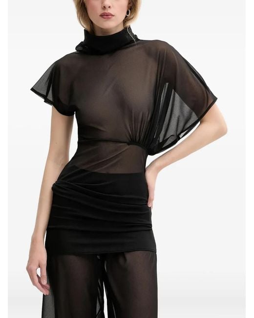 Rick Owens Black Sheer High-Neck Top
