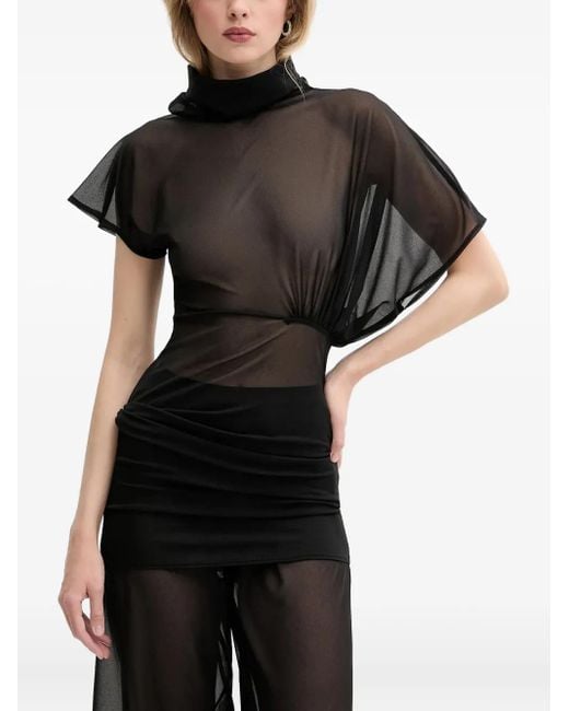 Rick Owens Black Sheer High-Neck Top