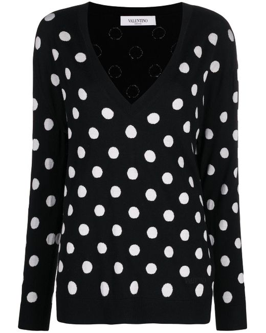 Valentino Wool Polka Dot Intarsia Knit Jumper In Black Lyst Valentino Wool Polka Dot Intarsia Knit Jumper In Black Lyst