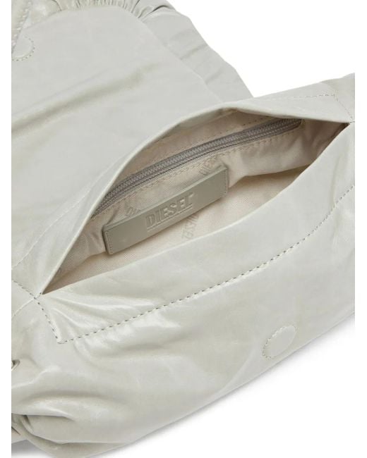 DIESEL White Scrunch Leather Shoulder Bag