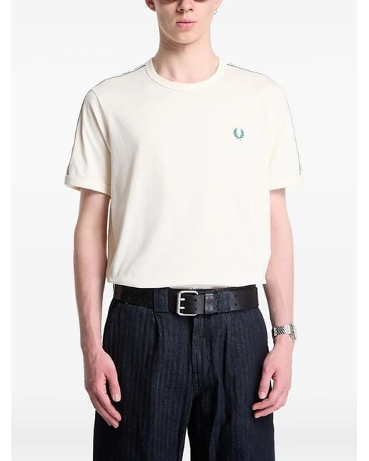 Fred Perry White Logo-Tape Ringer T-Shirt for men