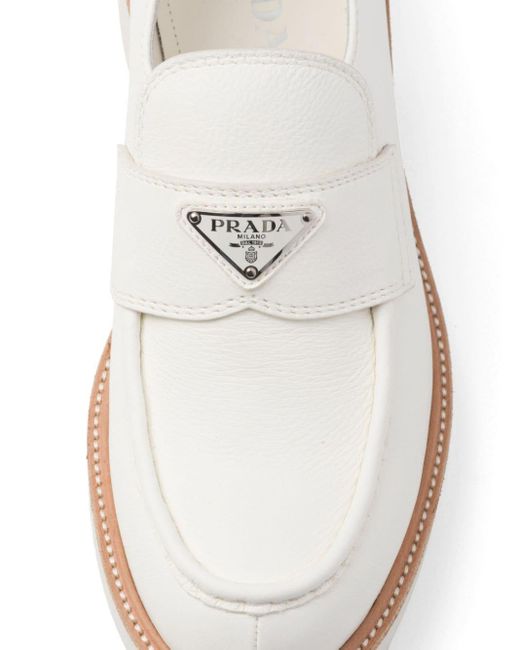 Prada White Triangle-logo Leather Loafers for men