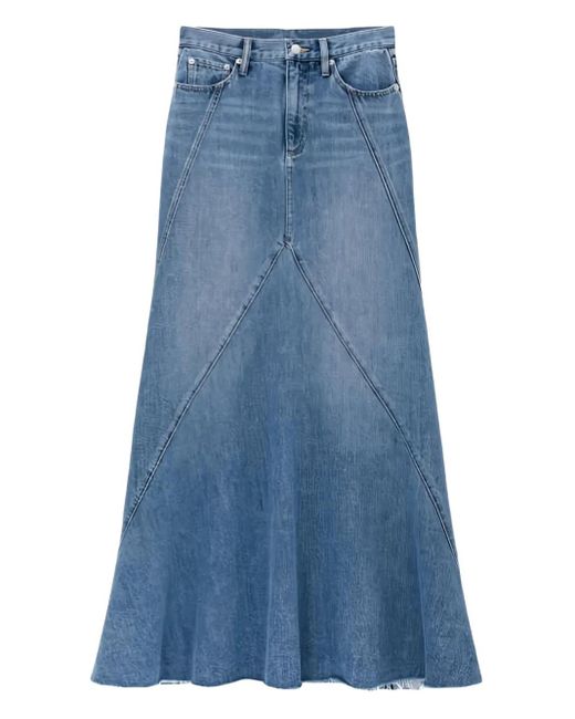 Hey Joanie Ocean Wave Denim Maxi-Rok Met Vlakken in het Blue