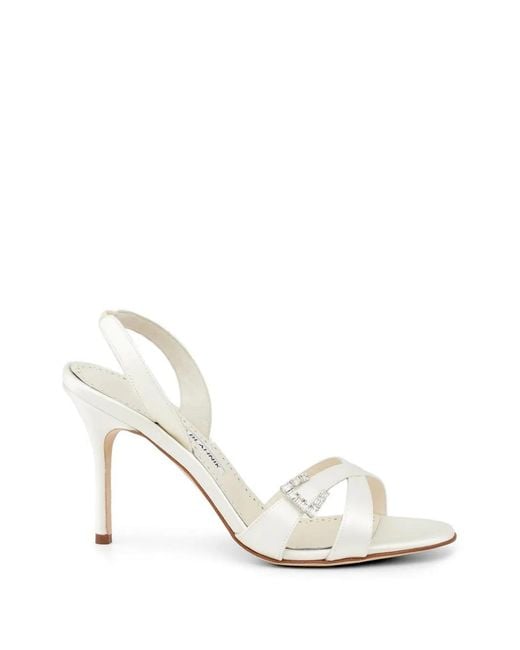 Manolo Blahnik White Ramisli Crystal-Embellished Strap Sandals