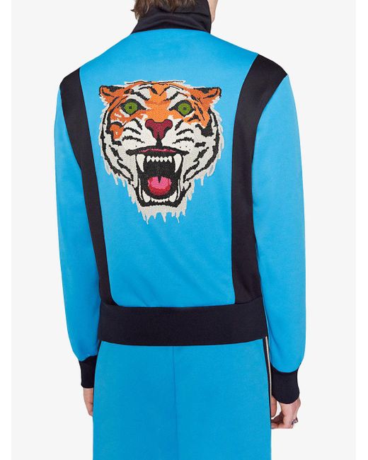Veste en jersey technique avec patch tigre Gucci pour homme en coloris Bleu Lyst