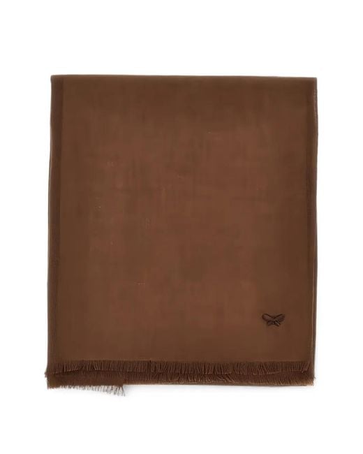 Weekend by Maxmara Brown Fringed Butterfly-Embroidered Scarf