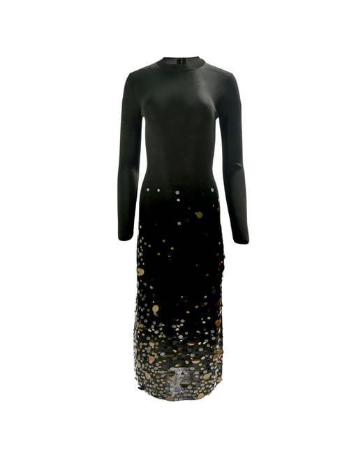 Carolina Herrera Black Paillette-Embroidered Evening Dress
