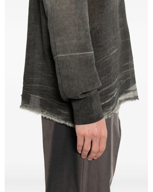 Label Under Construction Gray Distressed-Effect Band-Collar Shirt for men