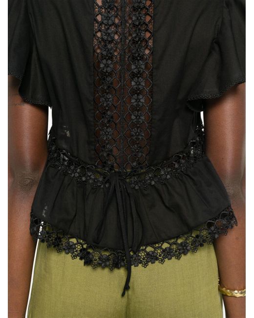 Charo Ruiz Black Floral-lace Flared Blouse