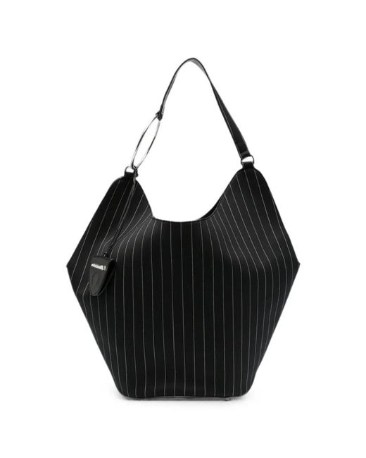 Dondup Black Pinstripe-Pattern Ring-Handle Tote Bag