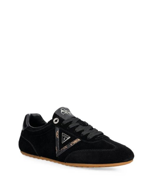 Guess Black Suede Logo-Patch Sneakers