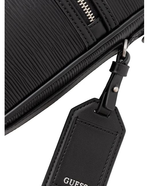 Guess Black Milano Logo-Plaque Textured Messenger Bag for men