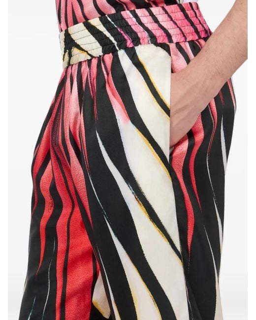 Roberto Cavalli White Ray Print Silk-Satin Trousers for men