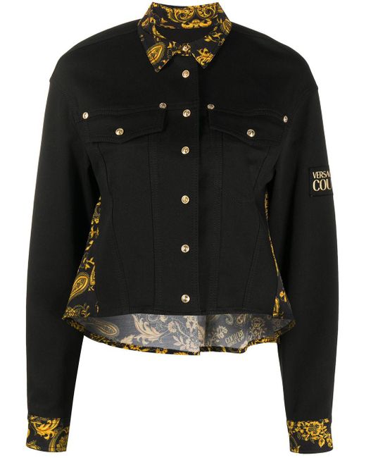 Versace Jeans Black Barocco Paisley Print Denim Jacket