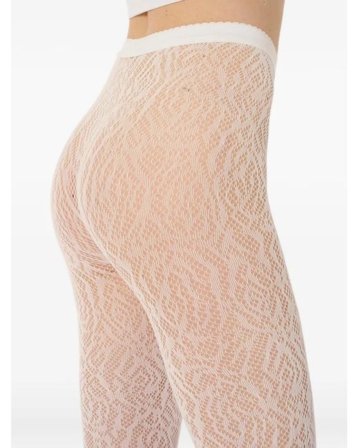 Wolford White Lace-Effect Tights