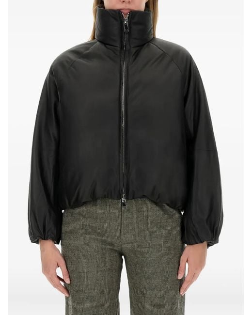 Alysi Black High-Neck Balloon-Sleeve Jacket