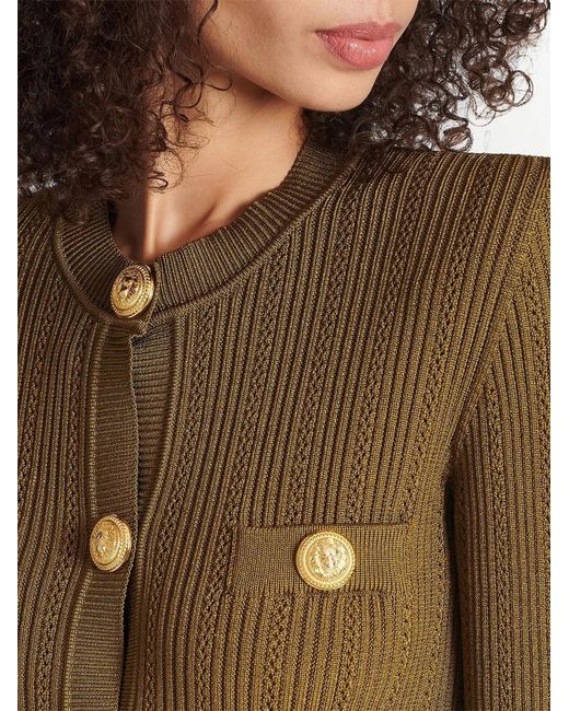 Balmain Green Button-Front Knitted Top