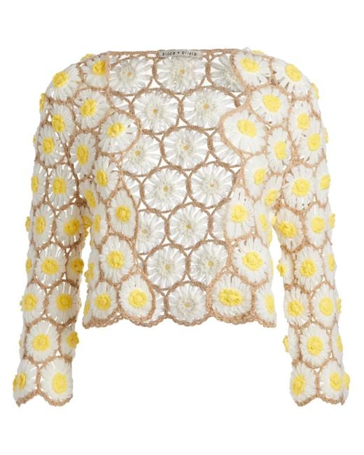 Alice + Olivia Anderson Daisy Crochet Cardigan in Metallic
