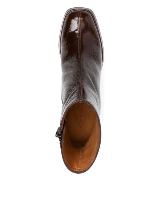 Chie Mihara Brown Stiefel aus Lackleder mit Blockabsatz 75mm