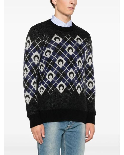 MARINE SERRE Black Moon Argyle Sweater for men
