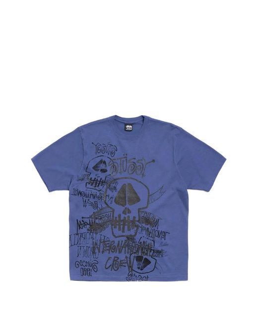 Stussy Blue Skull-Print T-Shirt for men