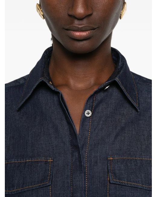 7 For All Mankind Blue Balloon-Sleeve Denim Shirt