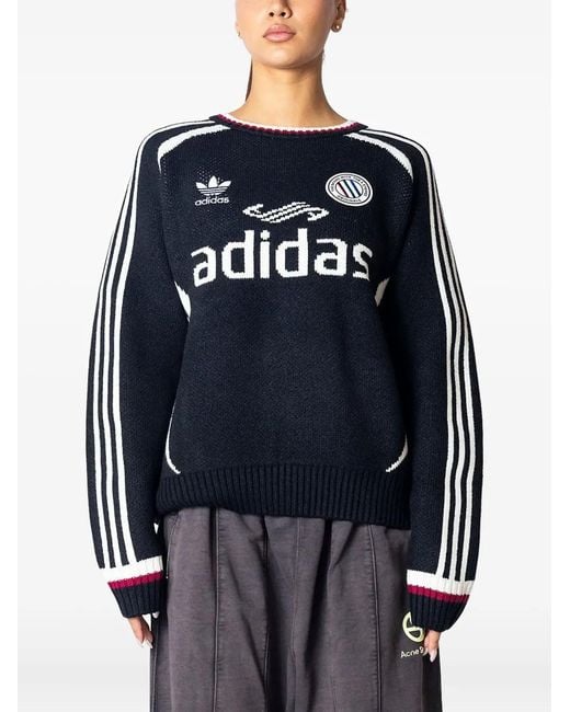 Adidas Blue Three-Stripe Logo Sweater