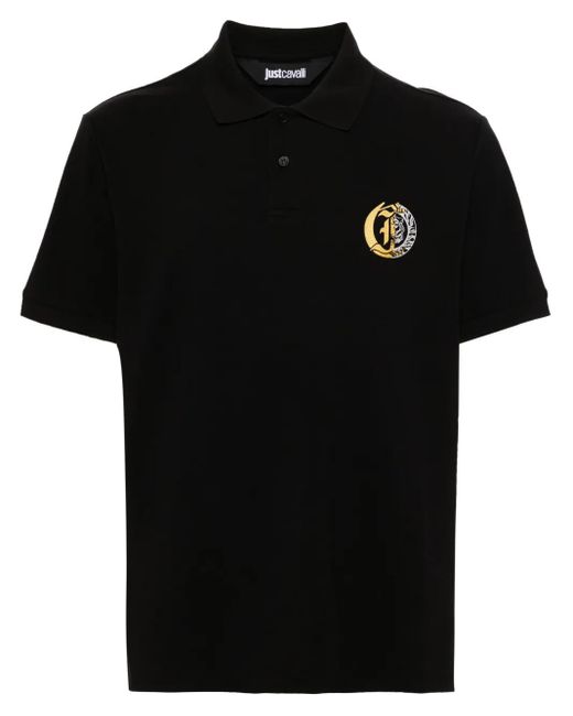 Just Cavalli Black Logo-Print Piqué Polo Shirt for men