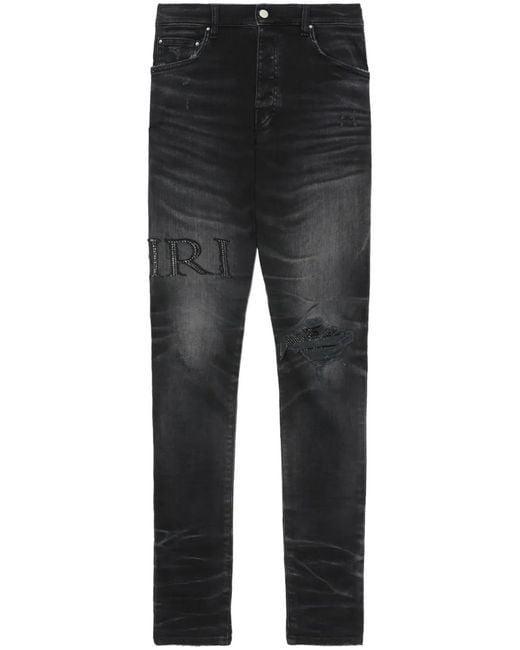 Amiri Gray Crystal-Embellished Skinny Jeans for men