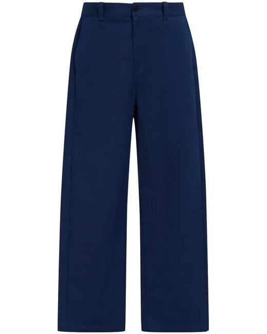 Marni Blue Logo-Waistband Straight-Leg Cotton Trousers for men