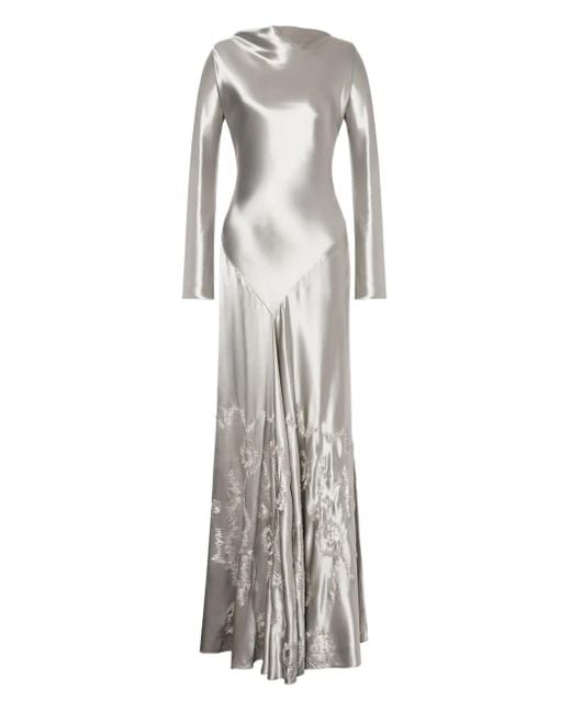 Alberta Ferretti Gray Satin Long Dress