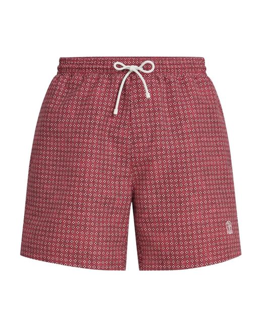 Brunello Cucinelli Red Flower-Print Swim Shorts for men