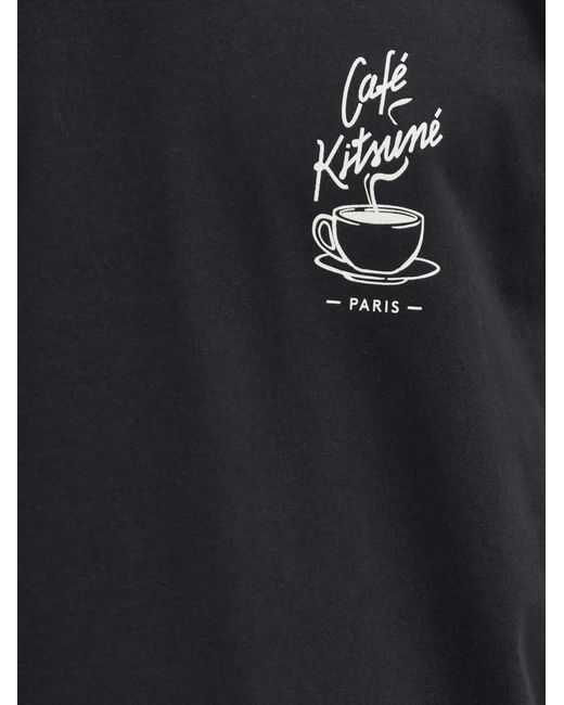 Café Kitsuné Black Logo-Print T-Shirt for men
