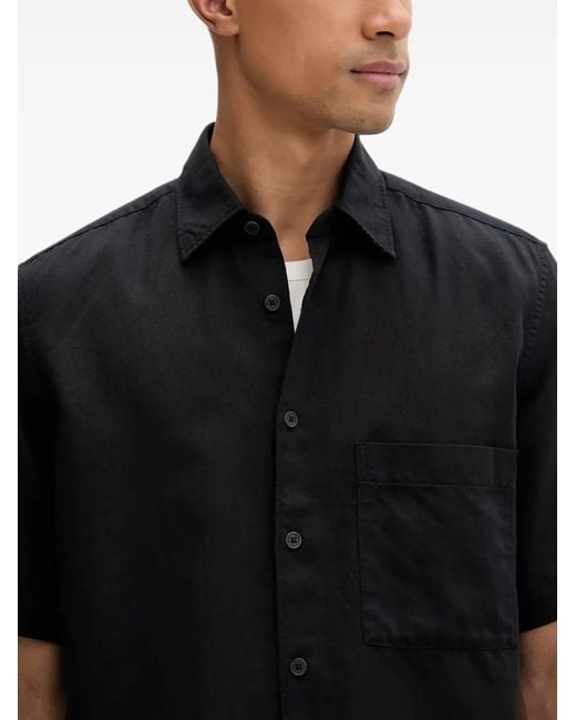 Marc O' Polo Black Short-Sleeved Chest-Pocket Shirt for men