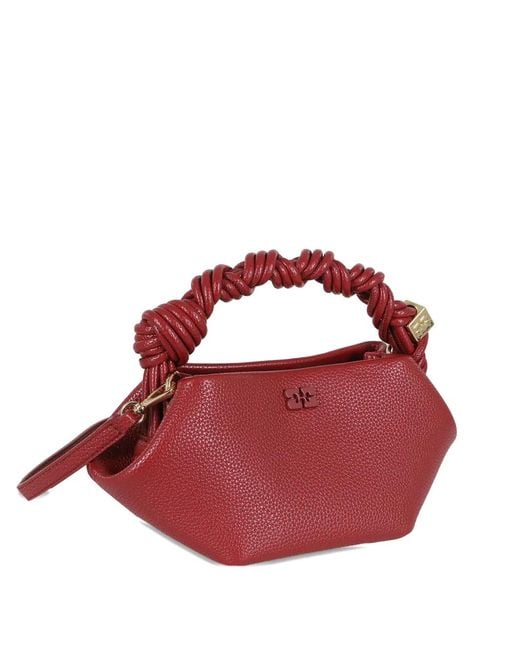 Ganni Red Mini Bou Braided-Handle Tote Bag
