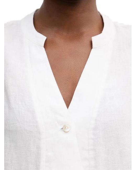 Benetton White Robe Mi-Longue En Lin À Design Sans Manches