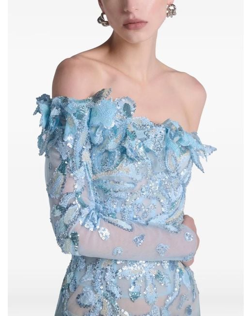 Saiid Kobeisy Blue One-Shoulder Embroidered Maxi Dress