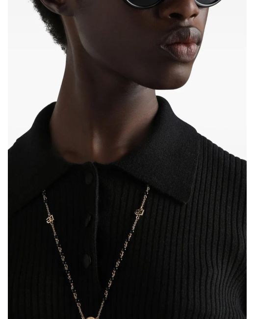 Dolce & Gabbana Black Ribbed Long-Sleeve Polo Top