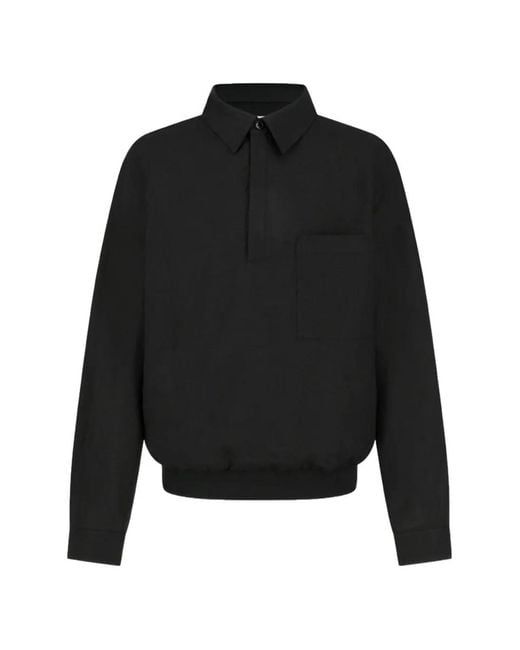Amomento Black Linen-Blend Chest-Pocket Polo Shirt for men