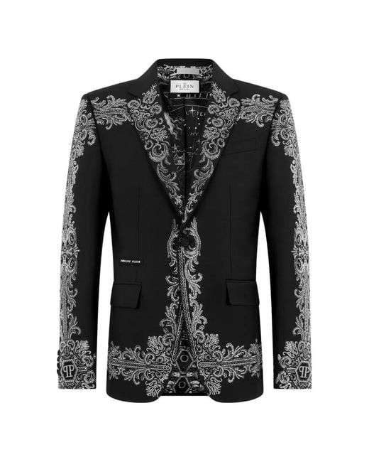 Philipp Plein Black Baroque Strass-Embellished Blazer for men