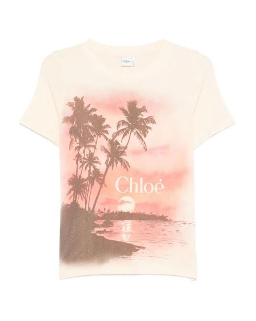 Chloé Pink T-Shirt mit Logo-Print
