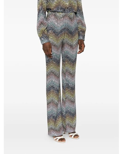 Missoni Gray Zigzag-Knit Flared Trousers