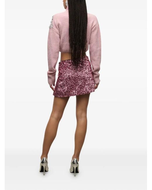 Area Red Crystal Sequin Mini Skirt