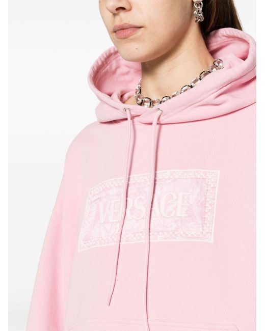 Versace Pink Logo-embroidered Cotton Hoodie