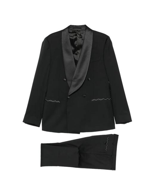 Luigi Bianchi Black Shawl-Lapel Double-Breasted Suit for men