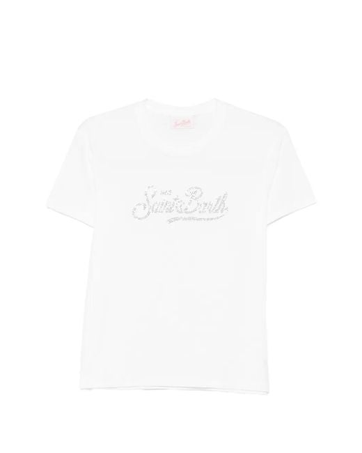 Mc2 Saint Barth White Emilie Rhinestone-Logo T-Shirt