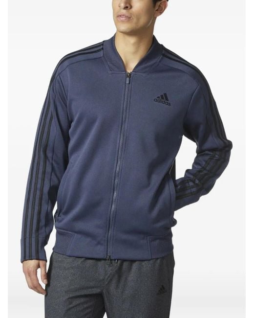 Adidas Blue Three-Stripe Bomber Jacket for men