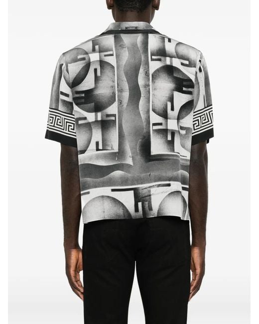 Versace Gray Greca-Print Shirt for men